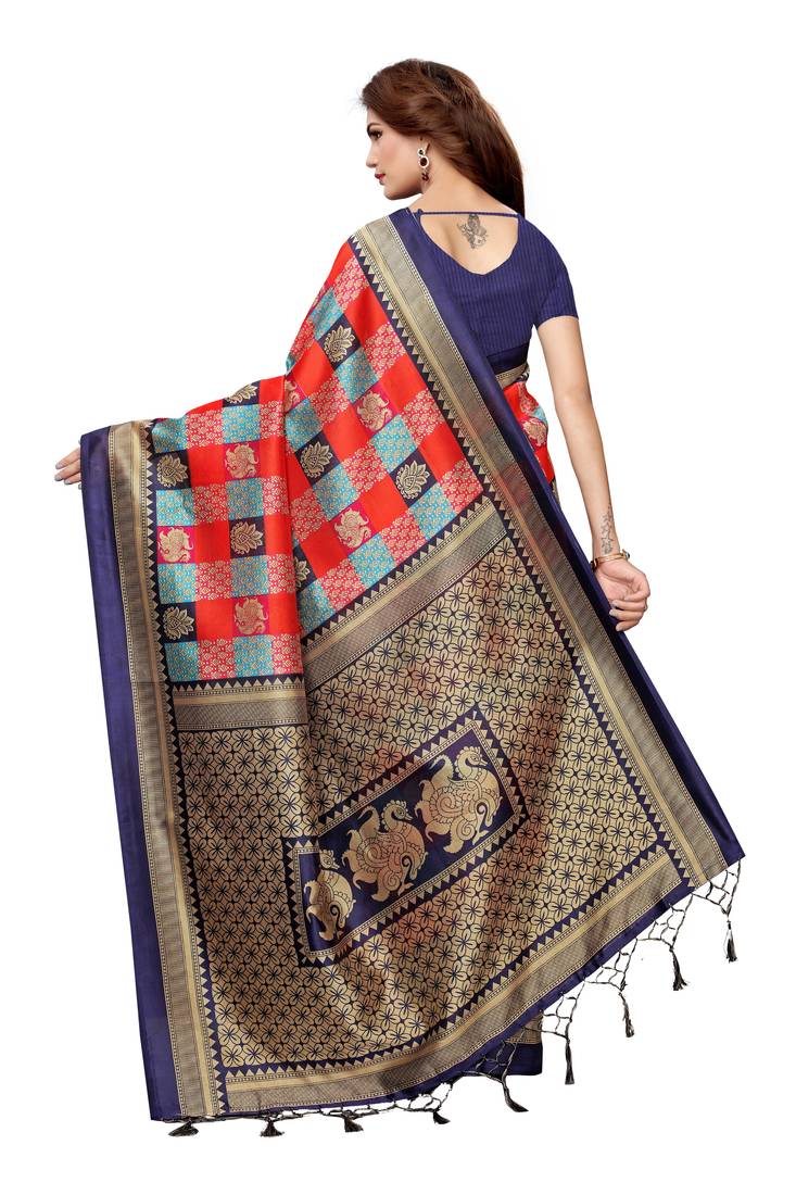 Multicolor Printed Art Silk Saree With Blouse
