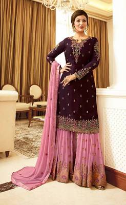 Purple embroidered faux georgette salwar 1