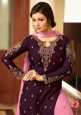 Purple embroidered faux georgette salwar 2