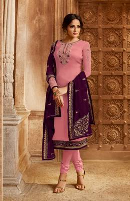 Pink embroidered satin salwar 2