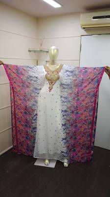 Printed Work Chiffon Polyester Islamic Party Wear Festive Kaftan Farasha 1