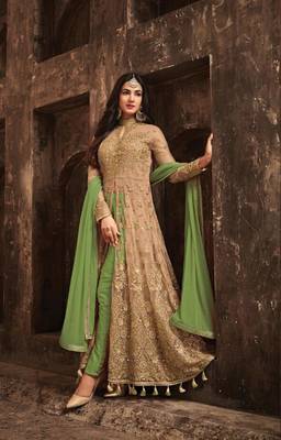 Beige embroidered net salwar 1