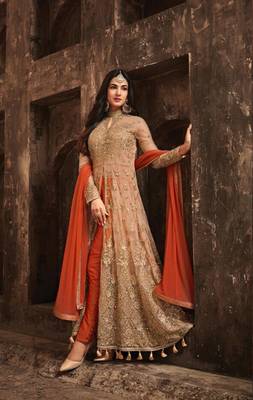 Beige embroidered net salwar 1