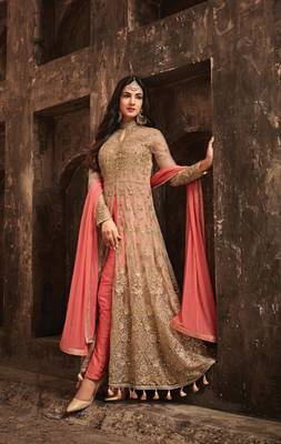 Beige embroidered net salwar 1