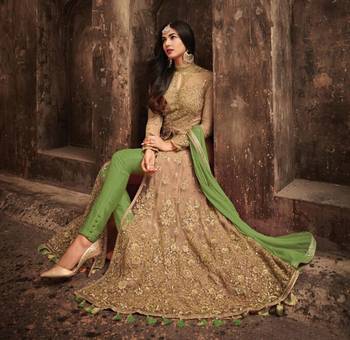 Beige embroidered net salwar 2