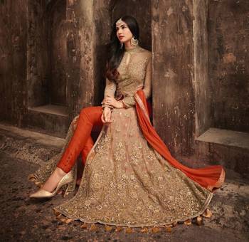 Beige embroidered net salwar 2