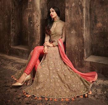 Beige embroidered net salwar 2
