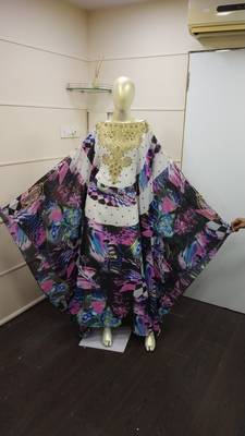 Multicolour  Zari Work Chiffon Polyester Islamic Party Wear Festive Kaftan Farasha 1
