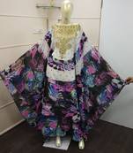 Multicolour  Zari Work Chiffon Polyester Islamic Party Wear Festive Kaftan Farasha