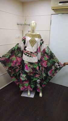Multicolour Zari Work Chiffon Polyester Islamic Party Wear Festive Kaftan Farasha 1