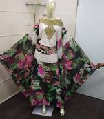 Multicolour Zari Work Chiffon Polyester Islamic Party Wear Festive Kaftan Farasha