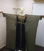 Black Print Zari Work Chiffon Polyester Islamic Party Wear Festive Farasha Kaftan 