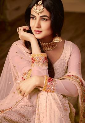 Pink embroidered net salwar 2
