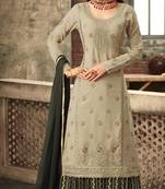 Grey embroidered faux georgette salwar