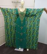 Green Zari Work Chiffon Polyester Islamic Party Wear Festive Kaftan Farasha