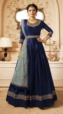 Blue embroidered satin salwar 1