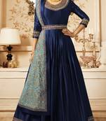 Blue embroidered satin salwar