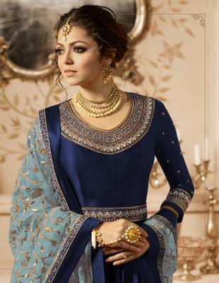 Blue embroidered satin salwar 2