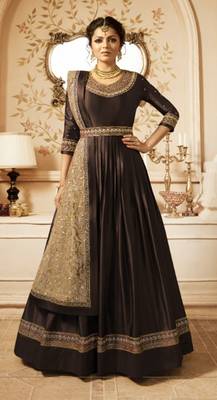 Brown embroidered satin salwar 1
