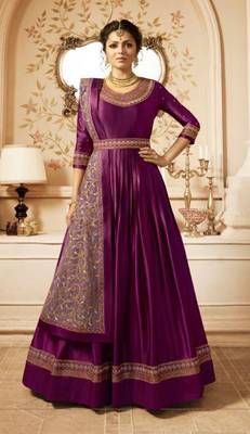 Purple embroidered satin salwar 1