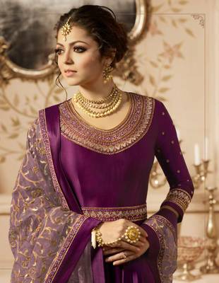 Purple embroidered satin salwar 2