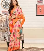 Peach woven linen saree with blouse
