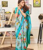 Blue woven linen saree with blouse