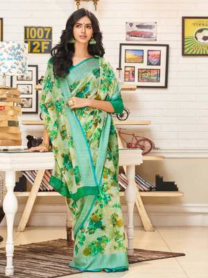 Green woven linen saree with blouse 1