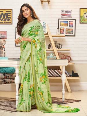 Green woven linen saree with blouse 1