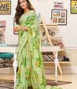 Green woven linen saree with blouse
