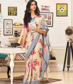 Beige woven linen saree with blouse