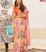 Peach woven linen saree with blouse