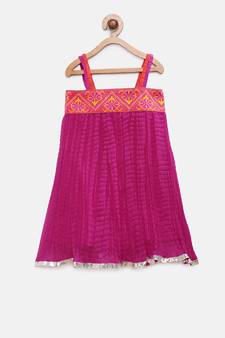 Pink woven georgette kids-frocks