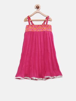 Red woven georgette kids-frocks 1