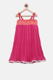 Red woven georgette kids-frocks