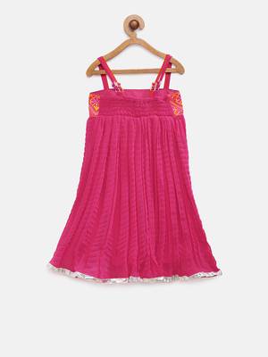 Red woven georgette kids-frocks 2