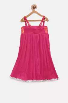 Red woven georgette kids-frocks