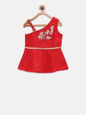Red embroidered polyester girls-top-bottom 2
