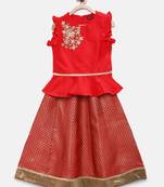 Red embroidered kids lehenga set