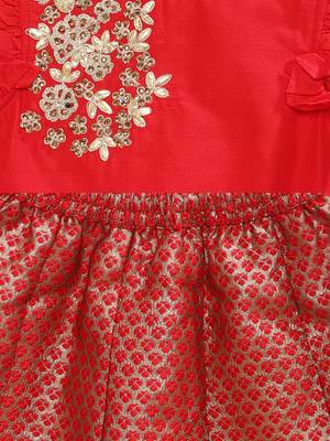 Red embroidered kids lehenga set 4