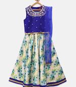 Blue embroidered taffeta girls-top-bottom