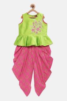 Green embroidered taffeta girls-top-bottom