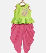 Green embroidered taffeta girls-top-bottom