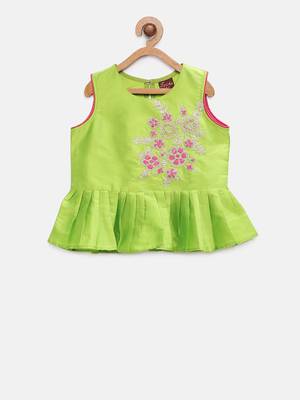 Green embroidered taffeta girls-top-bottom 2