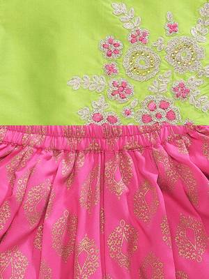 Green embroidered taffeta girls-top-bottom 4