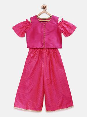 Pink printed jaquard girls-top-bottom 1