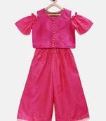 Pink printed jaquard girls-top-bottom