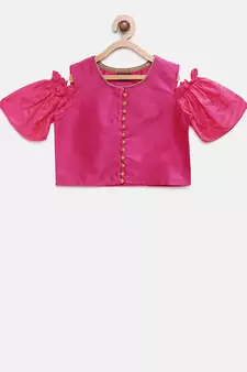 Pink printed jaquard girls-top-bottom