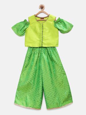 Green printed jaquard girls-top-bottom 1