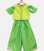 Green printed jaquard girls-top-bottom